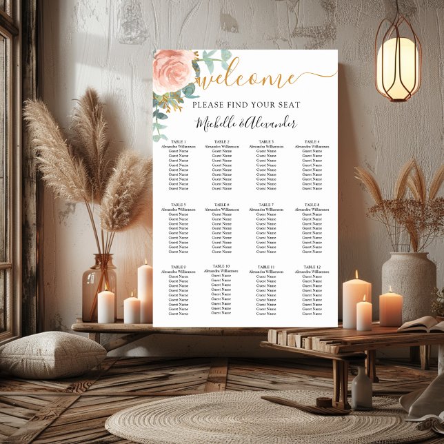 Rose gold floral eucalyptus wedding seating chart (Creator Uploaded)