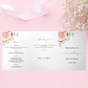 Rose gold floral eucalyptus wedding Tri-Fold programme