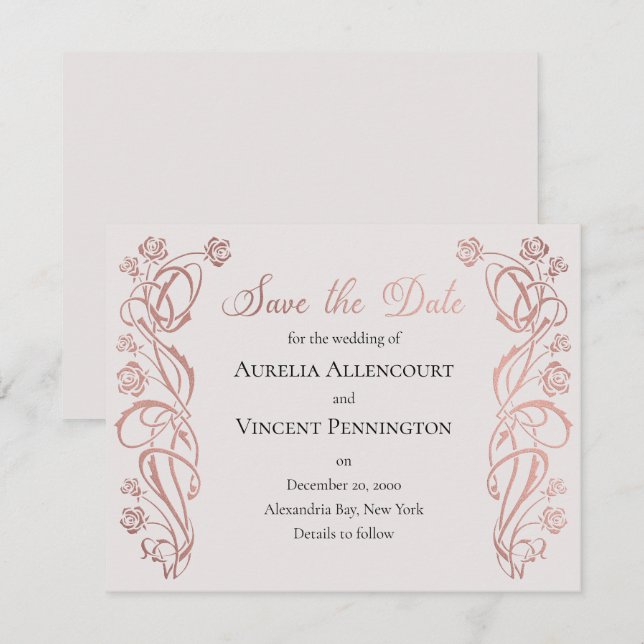 Rose Gold Floral Fairytale Wedding Save The Date (Front/Back)