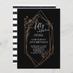 Rose Gold Floral Fifty And Fabulous 50th Birthday Invitation<br><div class="desc">Our modern black birthday invitation features a rose gold geometric centerpiece with delicate flowers.</div>