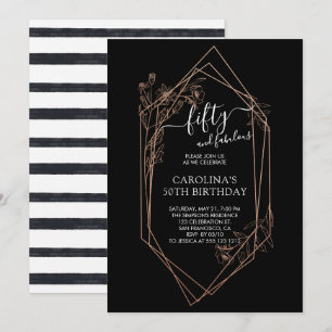 Rose Gold Floral Fifty And Fabulous 50th Birthday Invitation