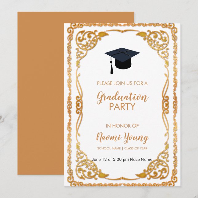 Rose Gold Floral Frame Invitation (Front/Back)