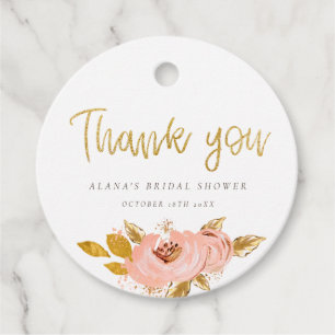 Rose Gold Floral Glitter Bridal Shower Favour Tags