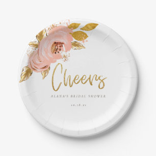 Rose Gold Floral Glitter Bridal Shower Paper Plate