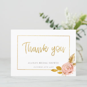 Rose Gold Floral Glitter Bridal Shower Thank You