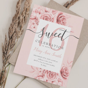 Rose Gold Floral & Glitter Sweet 16 Script Pink  Invitation