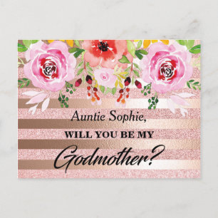 Rose Gold Floral Godmother Proposal Postcard