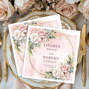 Rose Gold Floral Gold Glitter Greenery Wedding  Napkin