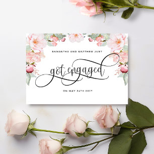 Rose Gold Floral, Got Engaged, Engagement Announcement Postcard
