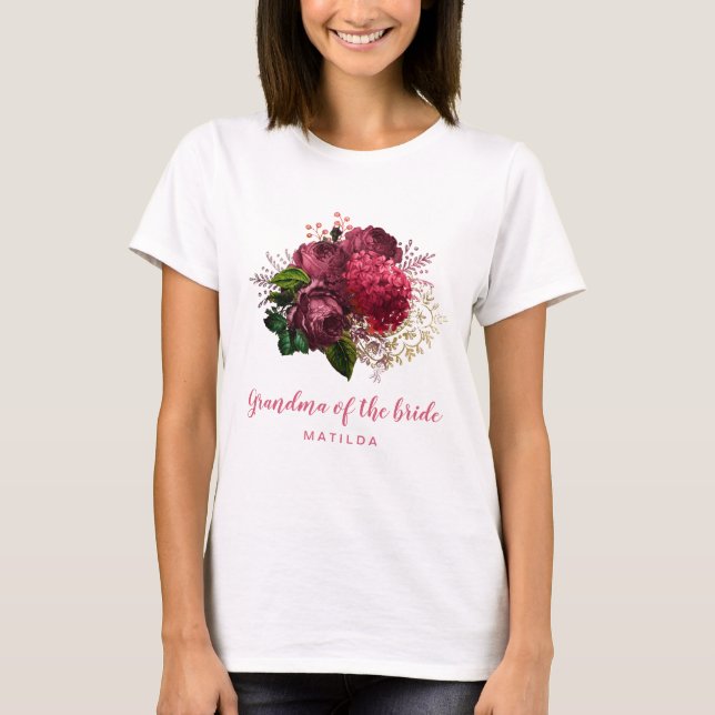 Rose gold floral grandma mother of the bride T-Shirt (Front)