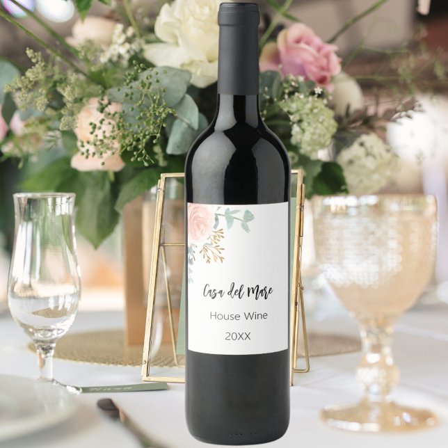 Rose gold floral greenery house wine wine label (Creator Uploaded)