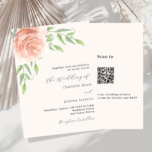 Rose gold floral greenery QR RSVP luxury wedding Invitation