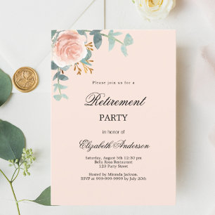 Rose gold floral greenery retirement party invitation