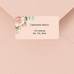 Rose gold floral greenery return address  label