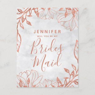 Rose Gold Floral Grey Will You Be My Bridesmaid Invitation