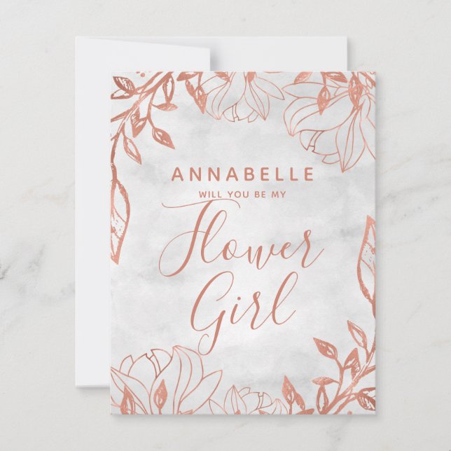 Rose Gold Floral Grey Will You Be My Flower Girl Invitation (Front)