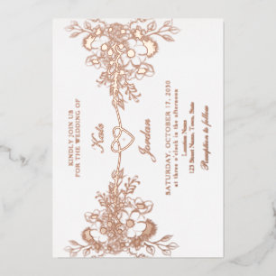 Rose Gold Floral Heart Foil Wedding Invite