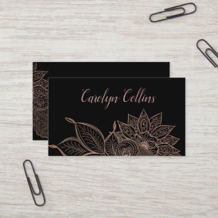 Rose Gold Floral Henna Business Card