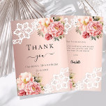 Rose gold floral lace birthday thank you card<br><div class="desc">A modern and elegant feminine birthday thank you card. A rose gold gradient background. Decorated with rose gold and blush pink roses,  florals flowers and lace. On the front the text: Thank You
Back: Template for Your thank you note and name.</div>