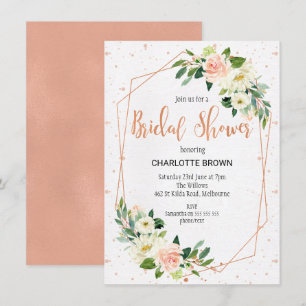 Rose Gold Floral Line Art Bridal Shower Invitation
