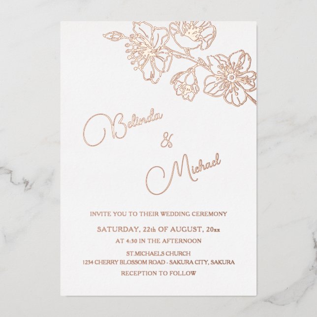 Rose Gold Floral Line Art | Photo Wedding (Front)
