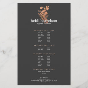 Rose Gold Floral Logo Dark Grey Salon Price List Flyer