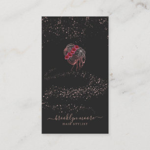 Rose Gold Floral Logo Hair Stylist   Elegant Business Card