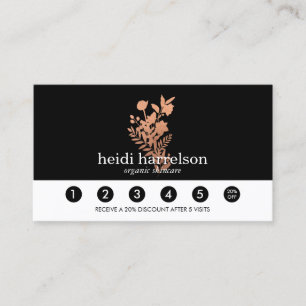 Rose Gold Floral Logo on Black Loyalty Card