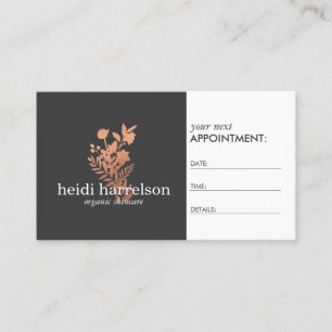 Rose Gold Floral Logo on Dark Grey Appointment Card