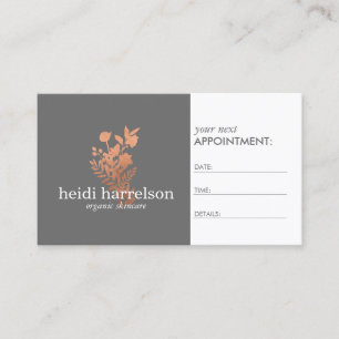Rose Gold Floral Logo on Grey Appointment Card