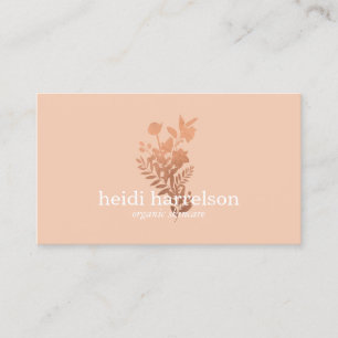 Rose Gold Floral Logo on Peach Business Card