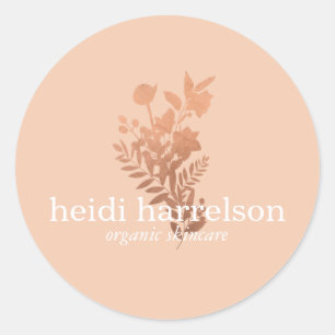 Rose Gold Floral Logo on Peach Classic Round Sticker