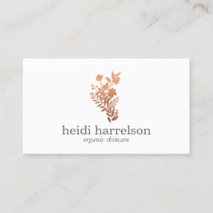 Rose Gold Floral Logo on White Business Card
