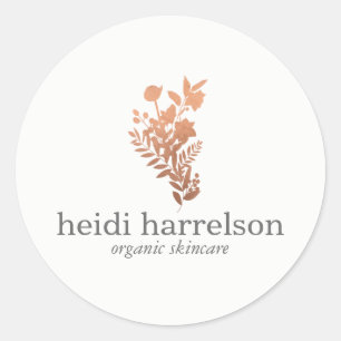 Rose Gold Floral Logo on White Classic Round Sticker