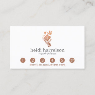 Rose Gold Floral Logo on White Salon Loyalty Card