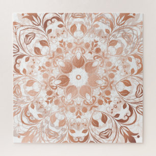 Rose Gold Floral Mandala Jigsaw Puzzle