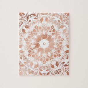 Rose Gold Floral Mandala Jigsaw Puzzle