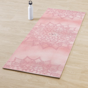 Rose Gold Floral Mandala Monogram Yoga Mat