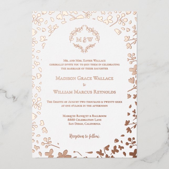 Rose Gold Floral Monogram Elegant Wedding  (Front)