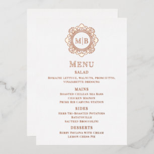 Rose Gold Floral Monogram Real Foil Wedding Menu
