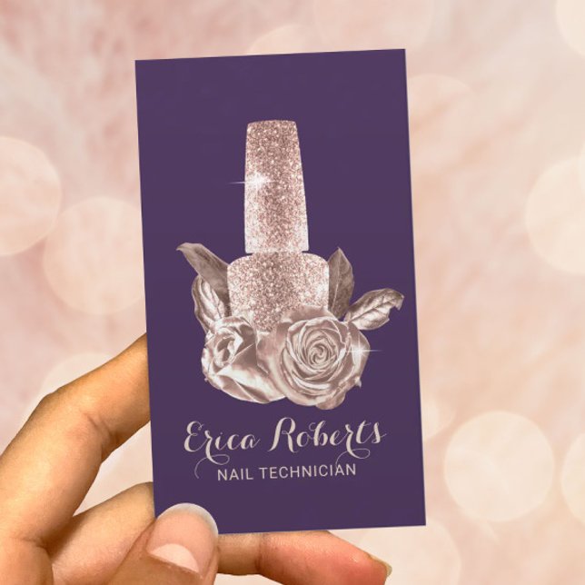 Rose Gold Floral Nail Polish Purple Manicurist Business Card (Creator Uploaded)