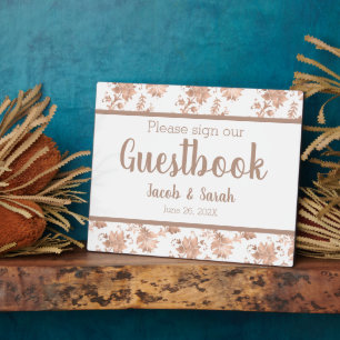 Rose Gold Floral on White Guestbook Table Plaque