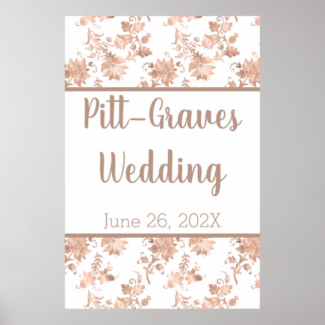 Rose Gold Floral on White Wedding  Poster (Front)