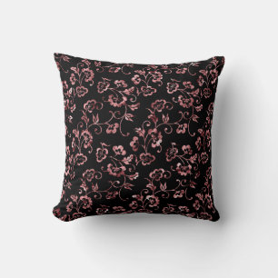 Rose Gold Floral Pattern on Black Cushion