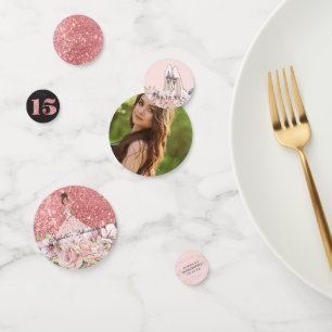 Rose Gold Floral Personalised Quinceañera Party Confetti