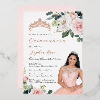 Rose Gold Floral Photo Quinceanera