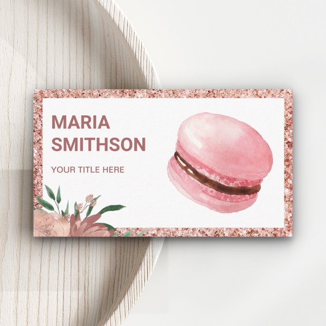Rose Gold Floral Pink Macaron Pastry Chef Bakery Business Card (Creator Uploaded)