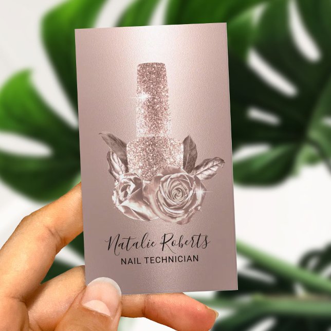 Rose Gold Floral Polish Bottle Nail Manicurist Business Card (Creator Uploaded)