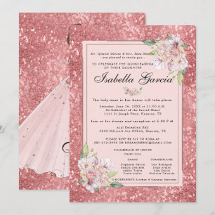 Rose Gold Floral Quinceañera Birthday Invitation