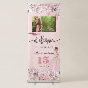 Rose Gold Floral Quinceañera Welcome Banner
